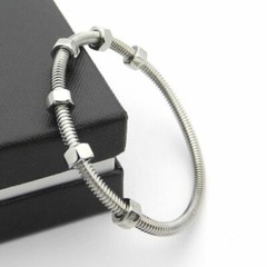 Unisex Men’s Women’s Steel Fashion Love Bolts and Screws Bracelet White Gold