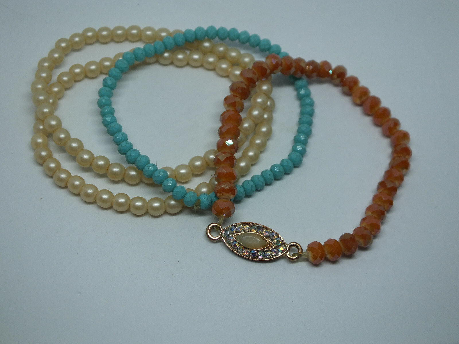 Beautiful Stretch Bracelet Set 4 Turquoise Off White Peach Gold AB Rhinestones gallery