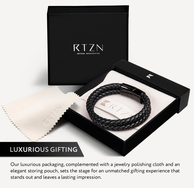 ® Black Leather Bracelet for Men – Premium Artisan Handcrafted Double Strand ... gallery