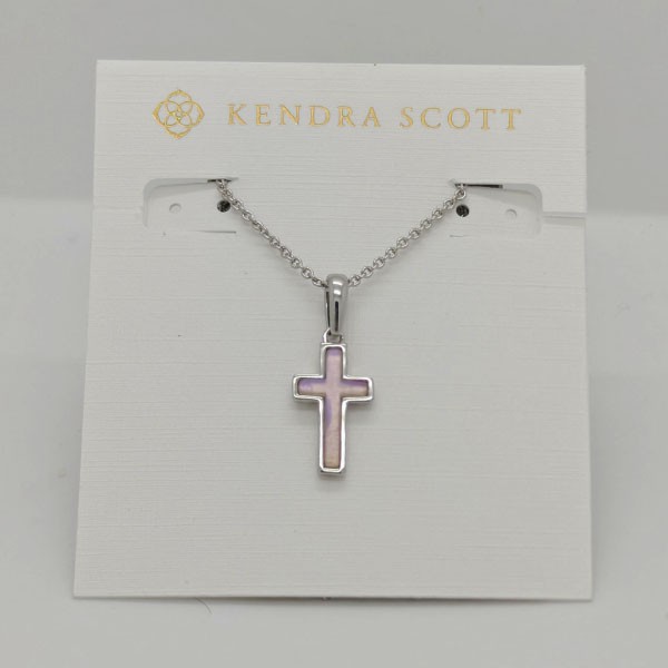 New Kendra Scott Cross Silver Pendant Necklace in Pink Dichroic Glass gallery