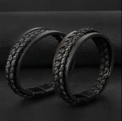 Men Jewelry Black Brown Leather Bracelet