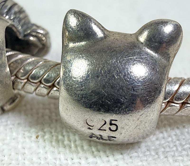 Pandora 7.9" Bracelet 20cm w Pig, Girl, Butterfly Bead & Clip All .925 Silver gallery