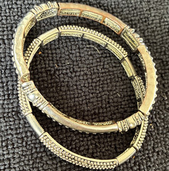 Set of 2 Silvertone Hinged Bangle Bracelets Pavé Clear Round Crystals