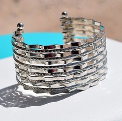 High Polished Metal Corrugated & Braided Alternating Band Cuff Bracelet 2″ Wide