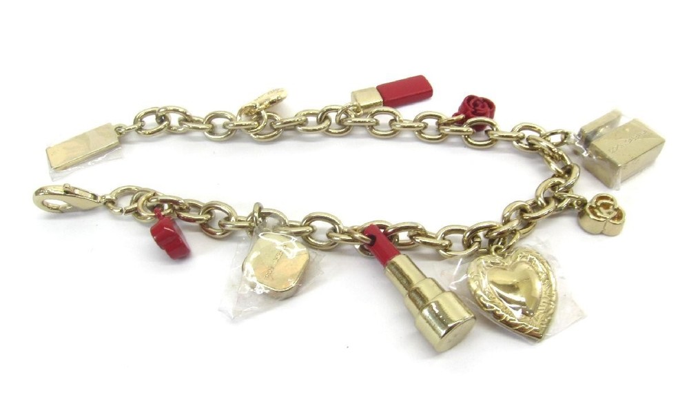 Dolce & Gabbana D&G Charm Bracelet Lip Stick Heart Gold