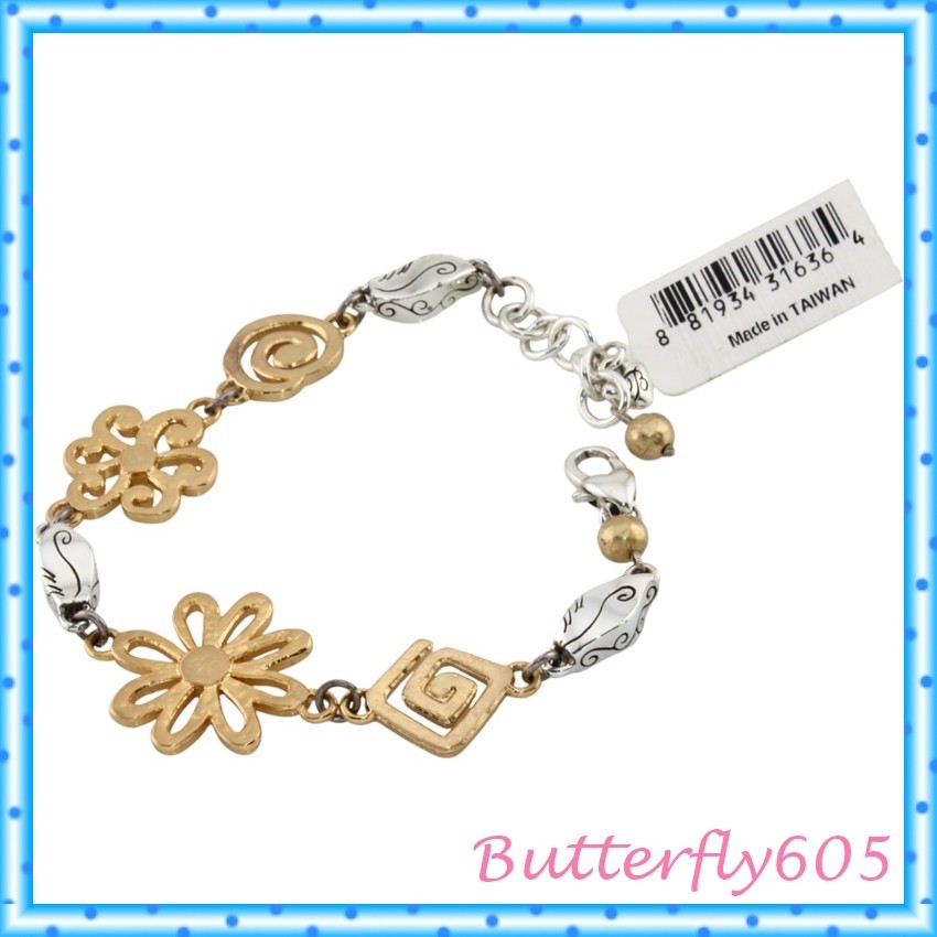 Brighton St Vincent's Two-Tone Flower Brushed Gold Bracelet NWT gallery