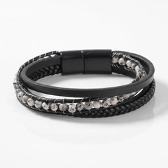 Handcrafted Leather Dalmatian Jade Bracelet for Men Durable Hypoallergenic