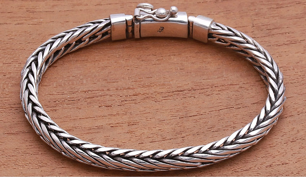 BEAUTIFUL 925 STERLING SILVER WHEAT LINK BRACELET 35,25 GRAM 8,5 IN LONG gallery