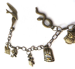 VINTAGE BAVARIAN GOTH CHARM BRACELET CASTLE WOLF DRAGON OWL SNAKE STAG CHARMS