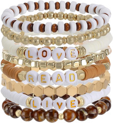 Book Lover Gifts for Women – 8Pcs Boho Stretch Beaded Bracelet Stack Set, Bookis
