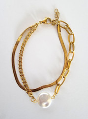 Adornia Women’s Mixed Chain Pearl Bracelet 14K Gold Plated New MSRP $140