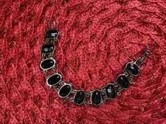 Swarovski Swan Stamped Black Crystals bracelet Lg Oval Crystals Rhodium Plated