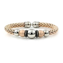 Stainless Steel 316 Beads on 7mm Popcorn Style Open Front Unisex Bangle