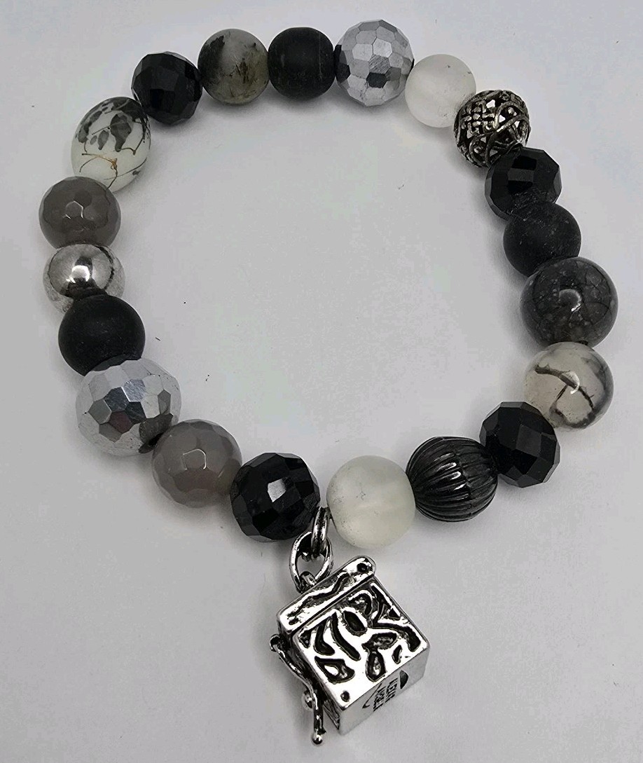 Alexa's Angels Beaded Stretch Bracelet Silver Tone Dangle Prayer Box Charm gallery