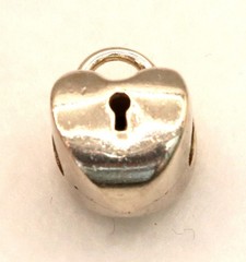 Vintage Sterling Silver Heart Shape Padlock Slider Charm Bead BEAD ONLY Preowned