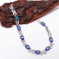 Blue Rainbow Mystic Fire Topaz 925 Sterling Silver Adjustable Bracelet 7-8″ B41