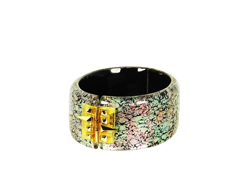 ALEXIS BITTAR Gold Plated Multicolor Glossy Lucite Hinged Bangle Bracelet gallery