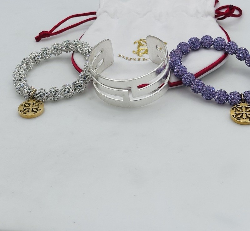 Rustic Cuff “Violet Afterglow” Crystal Pave Ball Bracelet Lavender Glam Stack gallery