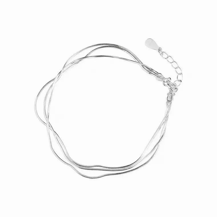 925 Sterling Silver Snake Chain Bracelet Layered Triple Adjustable Bracelet 018 gallery
