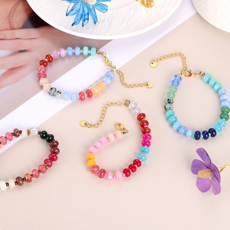 8.5mm Colorful Gemstone Beaded Bracelet for Women Birthday Gift, Brown-Green gallery