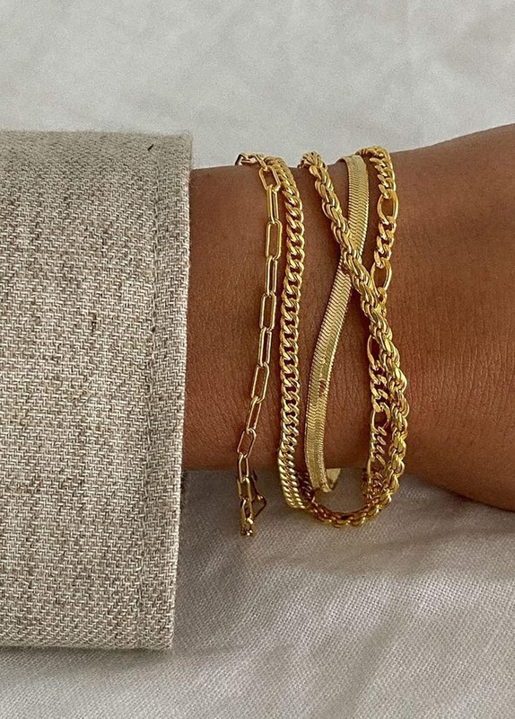 Versatile 14K Gold Plated Women’s Bracelets - Includes Herringbone, Cuban & More gallery