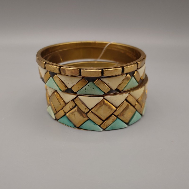 SAACHI Bangle Bracelet Stacked Ceramic Geometric Aztec BOHO NWT $35 MSRP gallery