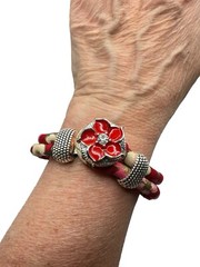 Snap Button Jewelry Floral Loop Bracelet Multicolor W/ Red Floral 18mm Snap! NWT