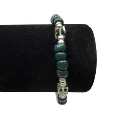 Green Glass Beaded Bracelet Faceted Crystal Cube Silver Accent Toggle Clasp