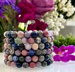 Wholesale 6 Pcs Natural 5 Mix Crystals 8mm 7.5” Stretch Bracelet