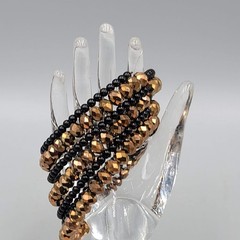 Faceted Black and Brown Bead Bracelet Memory Wire Statement