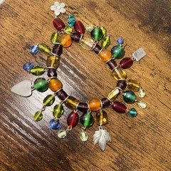 Vintage Beaded Charm And Dangle Stretch Bracelet Fall Colors