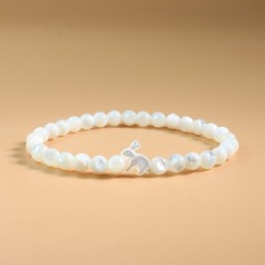Natural 6mm Mother of Pearl Bunny Beaded Bracelet Minimalist Easter Jewelry Gift