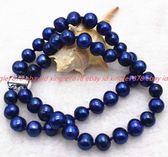 Natural 2 Rows 8-9mm Blue Freshwater Pearl Gemstone Round Beads Bracelet 7-9in