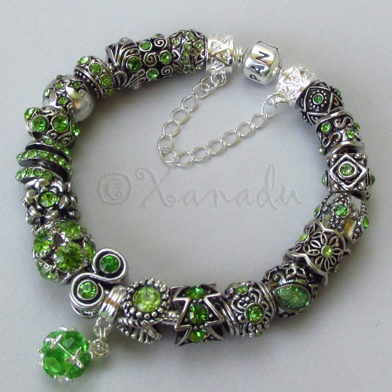 Genuine Sterling Pandora Bracelet w/ European Peridot Green August Birthstones gallery
