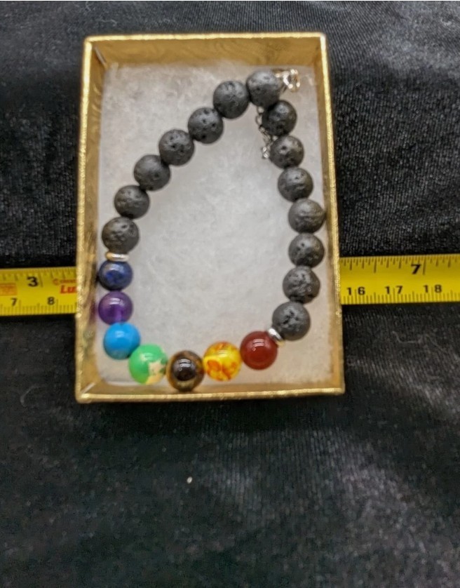 8 - 9 in Multi color Semi Precious Bead & Lava Rock Chakra (?) Bracelet 204-3 gallery