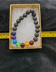 8 – 9 in Multi color Semi Precious Bead & Lava Rock Chakra (?) Bracelet 204-3