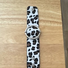 Animal Print Faux Leather Cuff Bracelet Adjustable Snap Silver Ring Accent