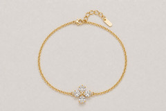 Dainty Gold Tone Clover Bracelet CZ Crystal Flower Charm Adjustable Jewelry Gift