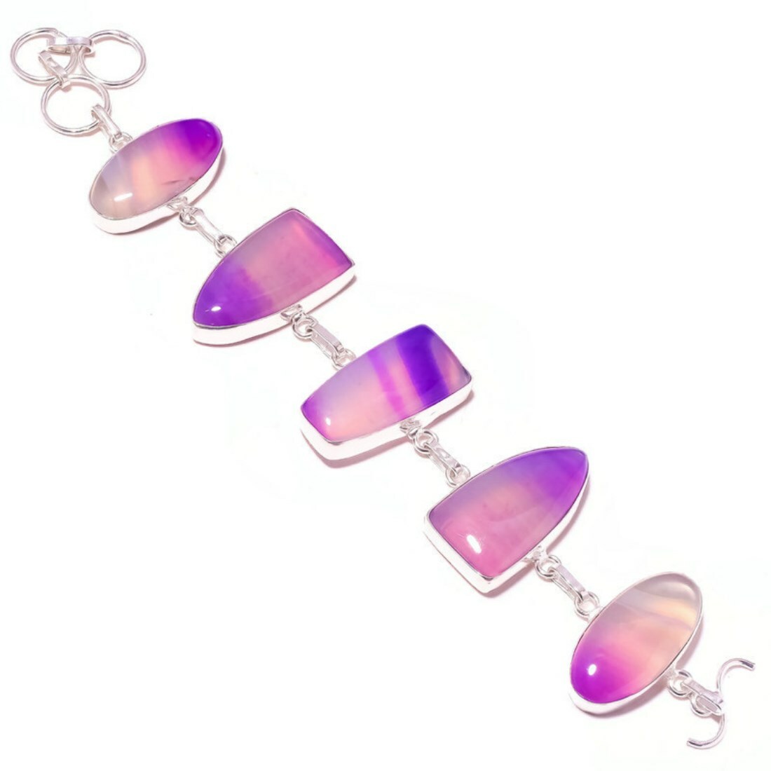 Cabochon Agate Hand Polished Natural Gemstone Silver Overlay Handmade Bracelet gallery