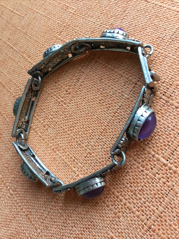 Vintage Miracle Bracelet, Scottish Celtic Purple Moonstone styled Glass signed gallery