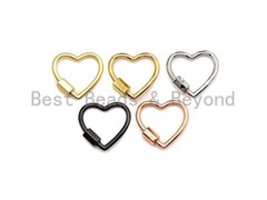 Pave Heart Shape Clasp, Black/Gold/Silver/Rose Gold Carabiner Clasp, 21mm,