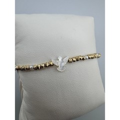 Mother of Pearl Dove Gold Beaded Bracelet with Faux Pearls Religious Jewelry