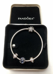 PANDORA Limited Edition Fireworks Celestial Stars 7.5” Bangle Bracelet w/Box!!