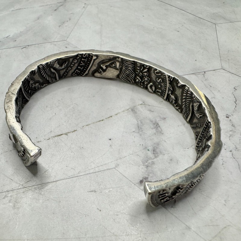 Faux Morgan Dollar Coin Cuff Bracelet Silver & Gold Tone Eagle 6" Double Sided gallery