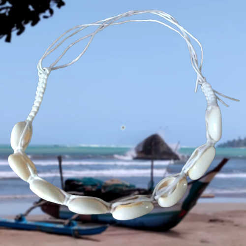 Cowrie Shell Choker White Boho String bangle Surfer Beach Conch Puka, Hawaiian gallery