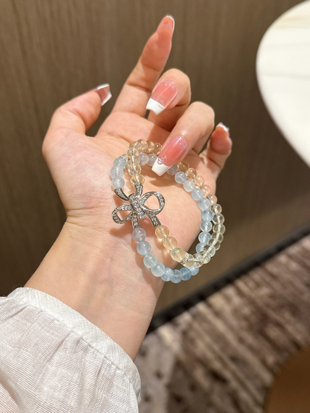 Natural Aquamarine Citrine 6mm Stretch Double Wrap Bow Bracelet Women Gift gallery