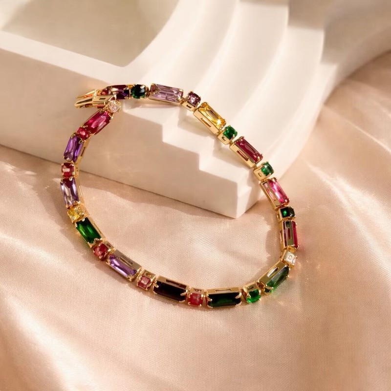 Rainbow Baguette Bracelet,Colorful CZ Bracelet,Birthday Gift for Her, BR036 gallery