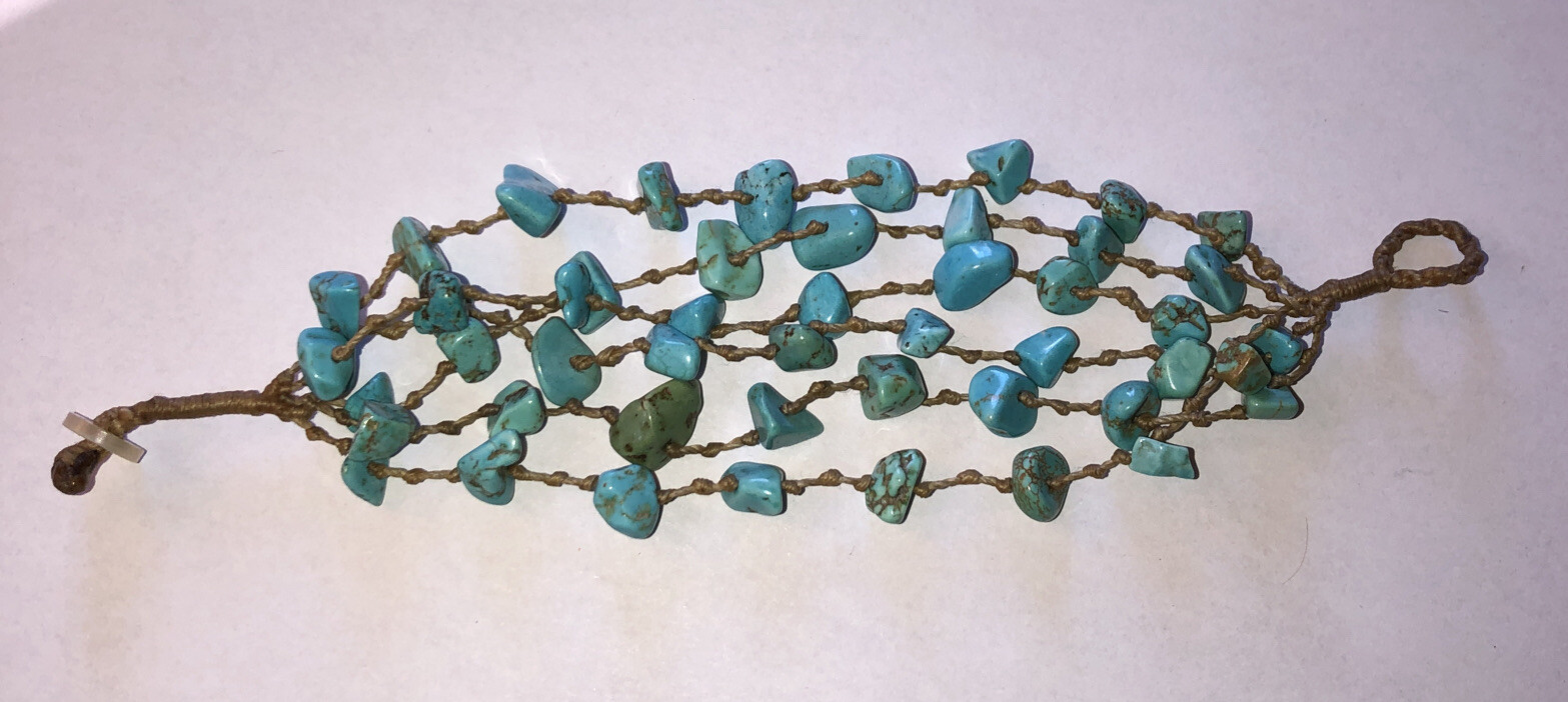Tumbled Blue Stone Stone Multi Strand Bracelet Rope with a Toggle Clasp 8” gallery