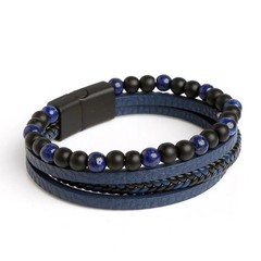 Men Tiger Eye Beaded Leather Bracelet Multi Layer Classic Fashion Jewelry