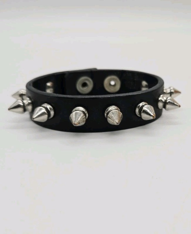 Black Leather Bracelet Stud Unisex Biker Punk Gothic Snap Closure 9 in gallery